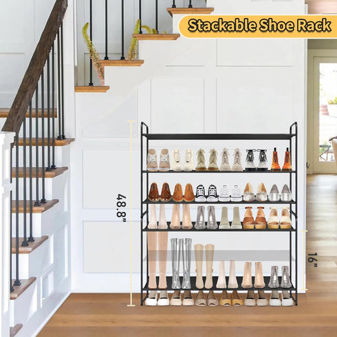 3-Tier Closet, 24-Pairs SLEEPING LAMB Long Shoe Organizer for Stackable Wide Shoe Rack Holds Shoe Storage Shelf
