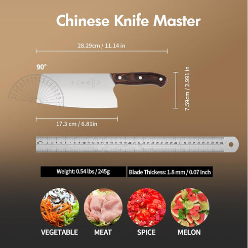 SHI BA ZI ZUO Chinese Meat Cleaver Knife - 6.7-Inch Stainless Steel Slicer with Wooden Handle