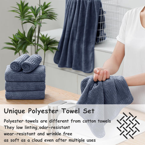18 Set-6 Sheets,6 Towels,6 Set Pcs Purple Blue Family Towels Bath Hand Washcloths Soft Polyester Towels Absorbent