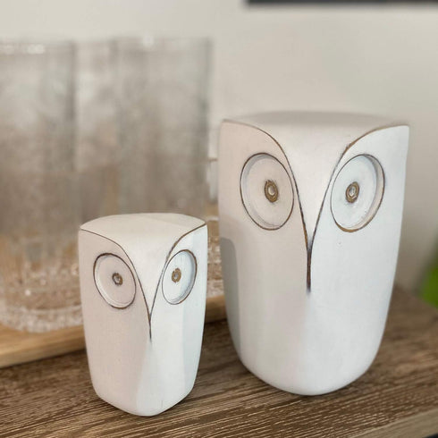 Set 2 5 4 Inches Wise Owl Decor Statue Sculptures of Small White Resin Figurines, & High, Minimalist Decor for Home