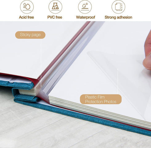 potricher Large Photo Album - Self Adhesive 3x5 4x6 5x7 8x10 Pictures Linen Cover with 40 Blank Pages and Metallic Pen