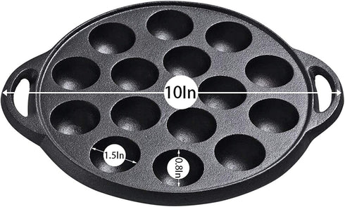 WUWEOT Non-Stick Aebleskiver Pan, Pre-Seasoned Cast Iron Pancake Octopus Ball Grill, 1.5" Diameter