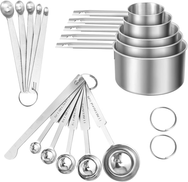 Measuring Cups and Spoons Set of 16, 5 Nesting Metal Cups, 5 Measuring Spoons, 1 Leveler, 5 Mini Spoons for Cooking.
