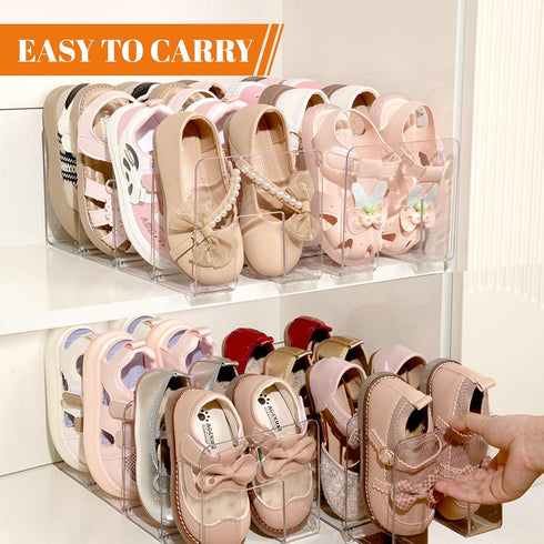 2PACK Closet 4 Clear Acrylic Kids Shoe Rack for Organizers and Storage, Small Clear Shoe Rack Sections Toddler Baby