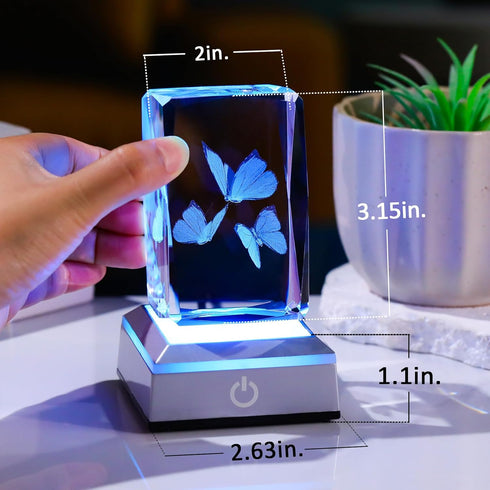 3D Enjinkail Butterfly Crystal Cube with Color-Changing LED Base - Elegant Butterfly Night Light Gift for Women, Mom