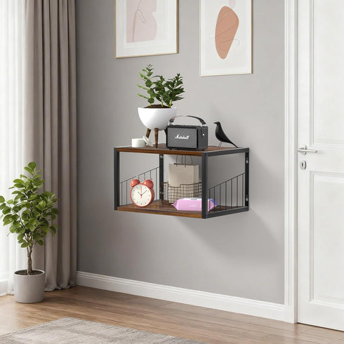 Alytree Floating Nightstand, Wood Floating Bedside Table with Cable Hole, Wall Mounted Nightstand for Bedroom, Living