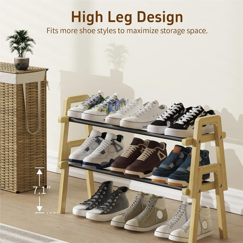 TIFFLOI 2-Tier Closet, Stackable Bamboo Shoe Rack, Free Standing Shoe Storage Organizer for Entryway, Doorway - Natural