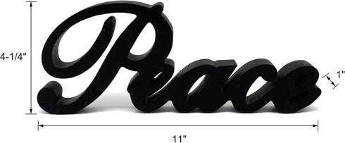 CVHOMEDECO. Matt Black Wooden Words Sign, Free Standing Peace Desk/Table/Shelf/Home Wall Decoration, 11 x 4-1/4 x 1 Inch