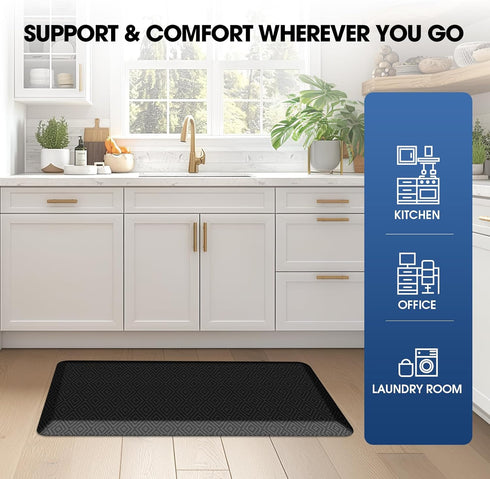 Mattitude Kitchen Mat Cushioned Anti-Fatigue Floor Mat, Waterproof Non-Slip Mats for House Sink Office Laundry (Black)