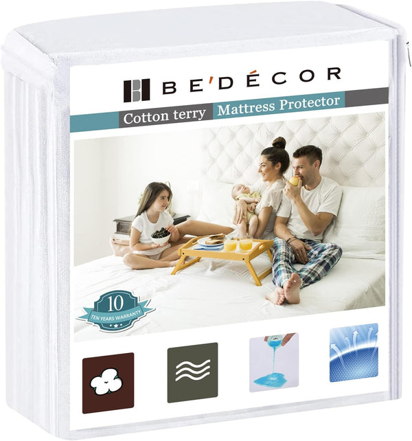 Bedecor Waterproof Full Mattress Protector - Washable Soft Cotton Top Bed Protector for Kids, Pets, Deep Pocket