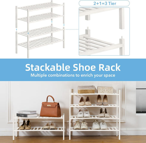 4 Closet, Bathroom27 x11 x26(White, 4 Tier Bamboo Shoe Rack Storage Organizer for Multifunctional Stackable Free