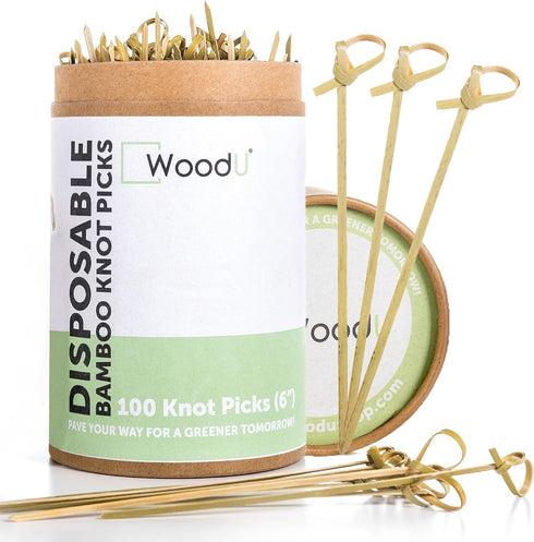 Bamboo Skewers for Appetizers 6" - 100 Pcs Wooden Cocktail Picks for Parties