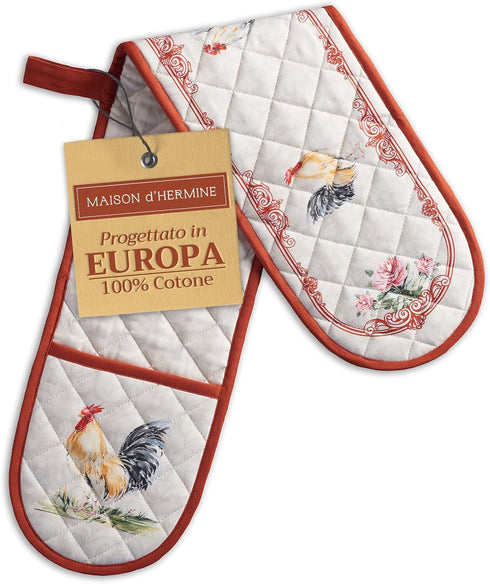 Maison d' Hermine Double Oven Mitts - 100% Cotton 7"x35" Double Oven Mitt Heat Resistant BBQ Cooking Gloves with Loop,