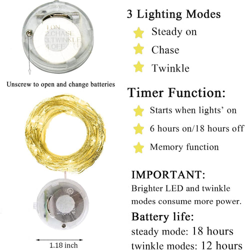 Twinkle Fairy Lights Battery Powered 20 LED on 7.2feet Silvery Copper Wire for DIY Wedding Party Decor (Warm White)