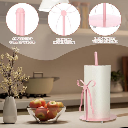 Countertop Honeydak Pink Bow Paper Towel Holder Coquette Cute Metal Pink Kitchen Decor Accessories Large Trendy Tissue