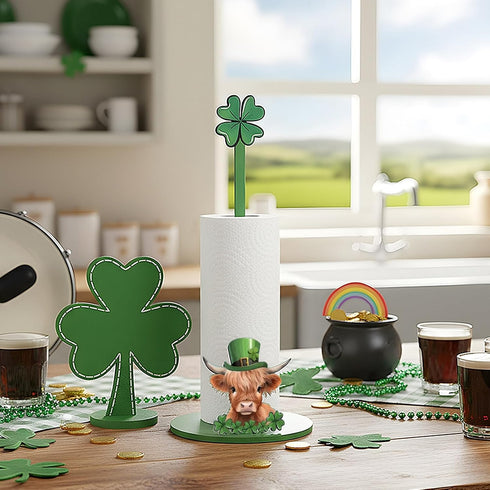 Countertop Namalu St. Patricks Day Highland Cow Paper Towel Holder Shamrock Highland Cow Kitchen Decor Kitchen Cute
