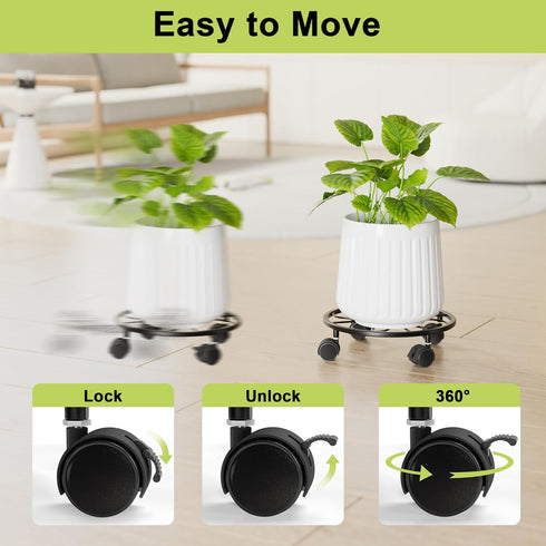 Chinpakden 2 Pack 10.24" 360 80LB Rolling Plant Stands with Wheels - Plant Caddy, Rotatable and Lockable Plant Rollers