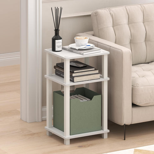 3-Tier Furinno JUST Side Table, Open Shelf End Table, Toolless Assembly Night Stand, Bedside Table with Square Tube