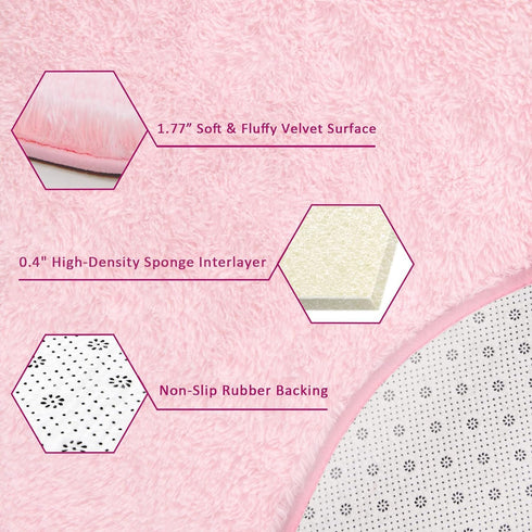 2x6 Keeko Pink Runner Rugs for Bedroom Girls Room, Fluffy Bedside Kids Room Rug Shag Cute Indoor Baby Rugs Fuzzy Modern