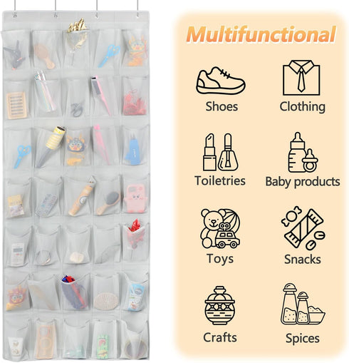 35 Large Pockets Over the Door Shoe Organizer, Hanging Shoe Storage Bag with 4 Metal Hooks for Large Capacity