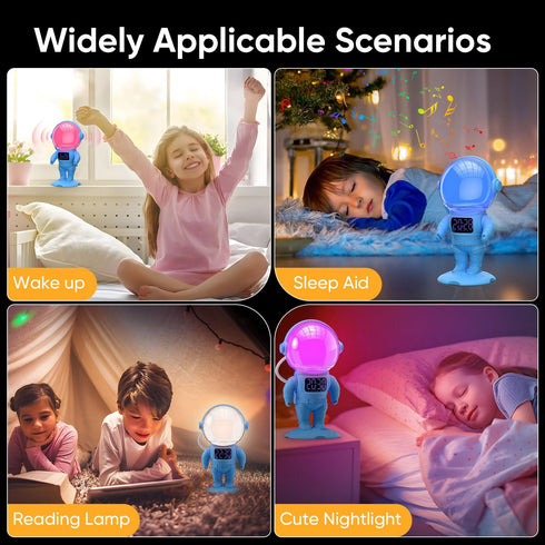 30 22 Dimmable AFEXOA Astronaut Sunrise Alarm Clock for Kids, White Noise Sound Machine with Soothing Sounds