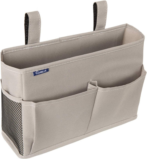 Surblue Bedside Caddy Hanging Organizer Storage Bag for Bunk and Hospital Beds, 4 Pockets and 2 Hooks (Gray)