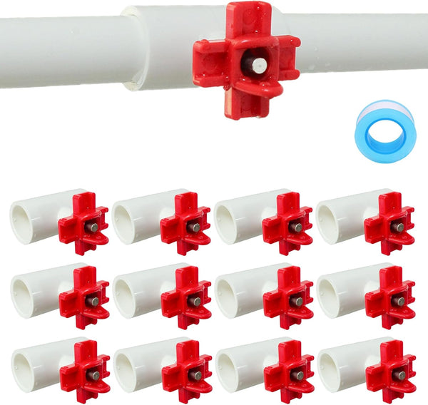 (12 Pack) Horizontal Chicken Waterer Nipples with 1/2'' PVC Tee Fittings for