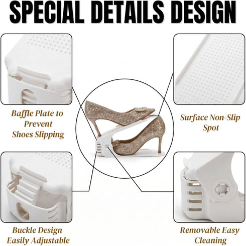 24 Packs 4 Closet Noamus Shoe Slots Organizer, Adjustable Level Shoe Stacker, Double Layer Stack Shoe Holder, White