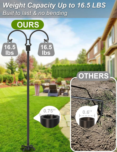 5 60 Inch Hummingbird 2 Pack Outdoor Double Shepherds Hook with Prong Base, Adjustable Heavy Duty Two Sided Bird Feeder