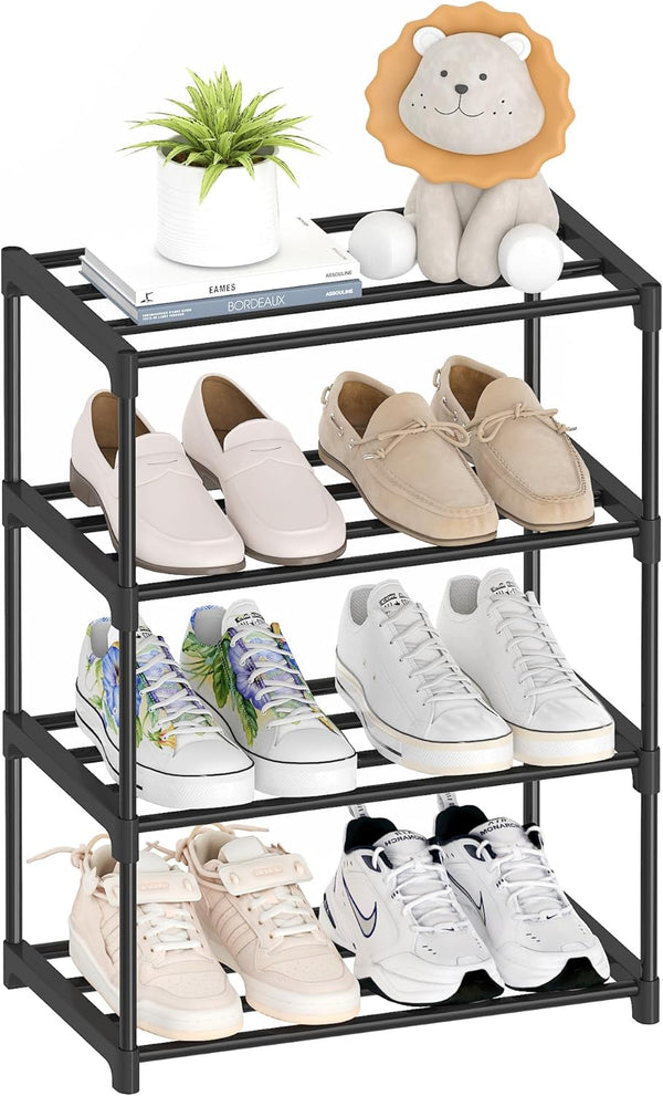 Autonomier 4 Tier Extra Small Shoe Rack (16.3" Wide), Narrow Stackable Shoe