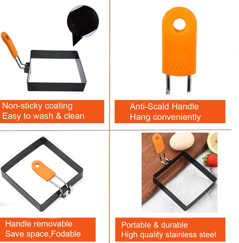 WOWITIS 4 4 Inch Egg,4" Large Pcs Sqaure Egg Ring for Griddle Frying Non-stick Stainless Steel Square Egg Mold,Square