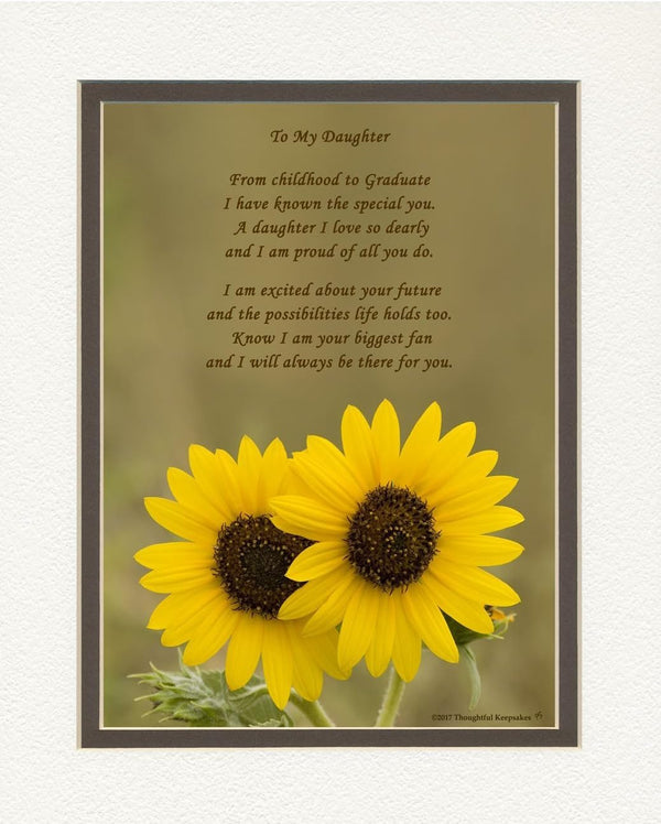 Daughter Graduation Gift, Sunflowers Photo with "From Childhood to Graduate" Poem, 8x10 Double Matted Keepsake