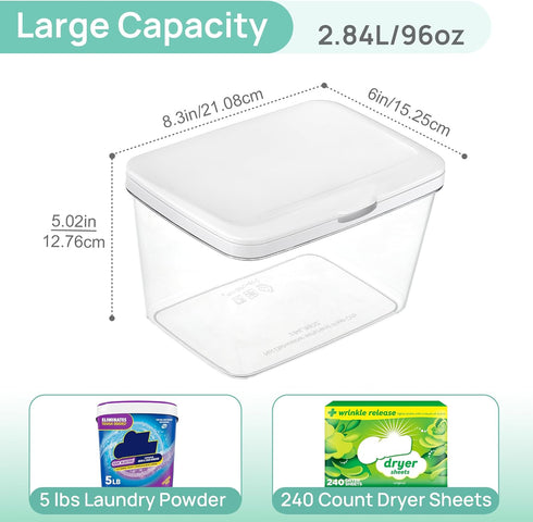 4 Pack Vtopmart Laundry Pods Container and Dryer Sheet Holder, Detergent Powder Container with Lids &Labels & Scoop
