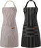 Tosewever 2 Pieces Kitchen Cooking Aprons, Adjustable Bib Aprons with 2 Pockets for Women Men, Black/Brown