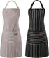 Tosewever 2 Pieces Kitchen Cooking Aprons, Adjustable Bib Aprons with 2 Pockets for Women Men, Black/Brown