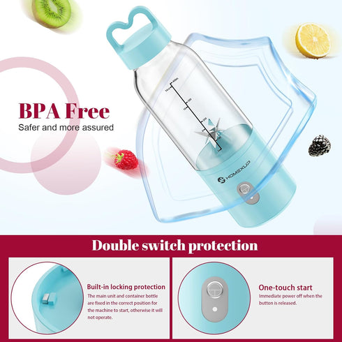 Portable Personal Blender 17OZ/500ML, 175W Juicer for Smoothies, Ice Blending, Juicing, Food Processing, Compact,
