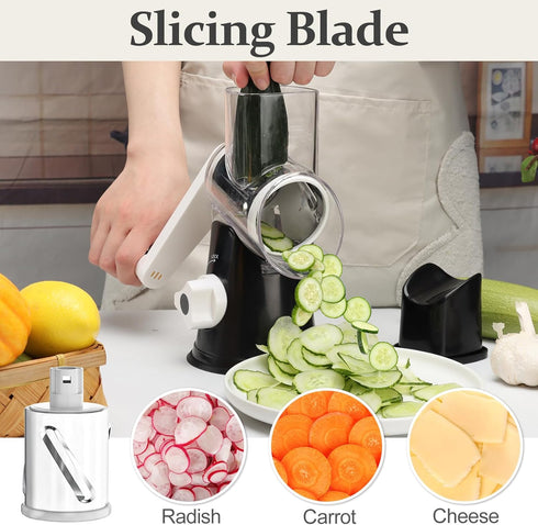 5 1 Cambom in Rotary Cheese Grater Hand Crank Cheese Shredder for Fresh Cheese, Vegetable, Nuts,Non-slip Suction Base