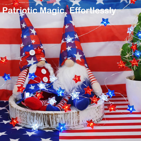 4th 13 40 BOHON of July Decorations Battery Operated String Lights with Remote Timer ft LEDs Red White and Blue Lights