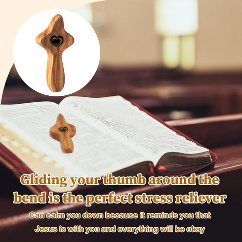wellhouse Cross My Heart/Encouragement Gift Wooden Pocket Stress Fidget Cross Wood Christian Religious Gift