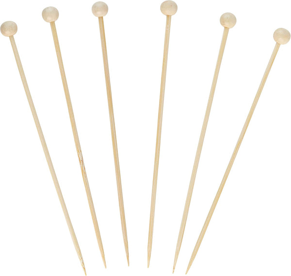 Plasticpro Cocktail Picks Bamboo Toothpicks with Ball End - 6 inches Pack of 200 for Appetizers and Desserts