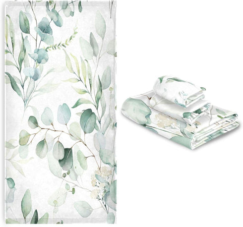 YOCIBIUT 3 Set,Microfiber Bathroom,1 Towel,1 Towel,1 Piece Sage Green Eucalyptus Bath Towels Absorbent Vintage