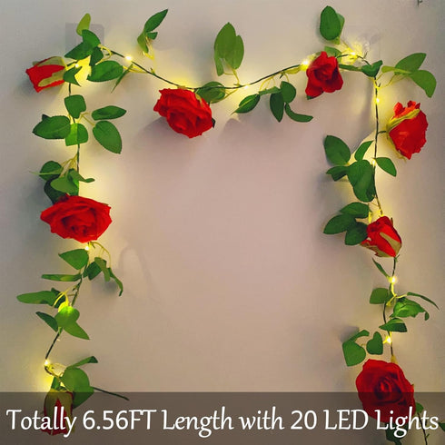 20 6.56ft Fielegen LED Rose Vine Lights with Timer, Artificial Flower Garland String Lights Hanging Rose Fake Plants