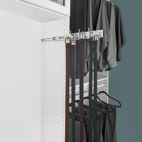 Rev-A-Shelf 14" Pull Out Closet Organization Rack for Belts, Ties, Scarves, Accessories Storage Hanger, Chrome, BRC-14CR