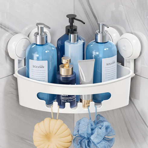 TAILI Corner Shower Caddy with Suction Cups, Wall Mounted Organizer Plastic Rack