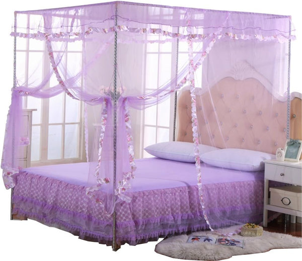 Twin Canopy Bed Curtains, 4 Corner Canopy for Beds, Twin Size, Purple, Bedroom Home Decor