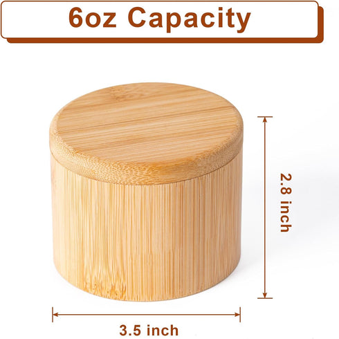 Husfunov 6 Bamboo Salt Cellar, Magnetic Swivel Lid Salt Box, Round Container for Storing Pepper Sugar Herbs, Ounce