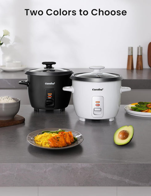 COMFEE' Rice Cooker, 6-Cup Cooked/3-Cup Uncooked, Black, Removable Non-Stick Bowl, One Touch for Soups, Stews, Grains