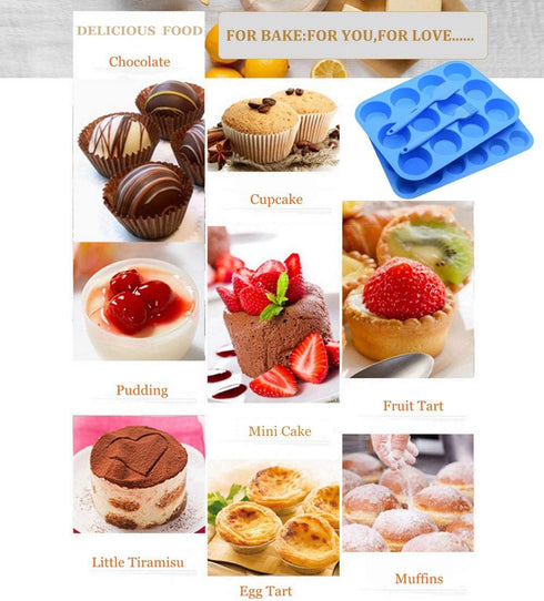 Silicone Muffin Pan Cupcake Set, Non-Stick 12 Cups and Mini 24 Cups, BPA Free with Spatula & Oil Brush