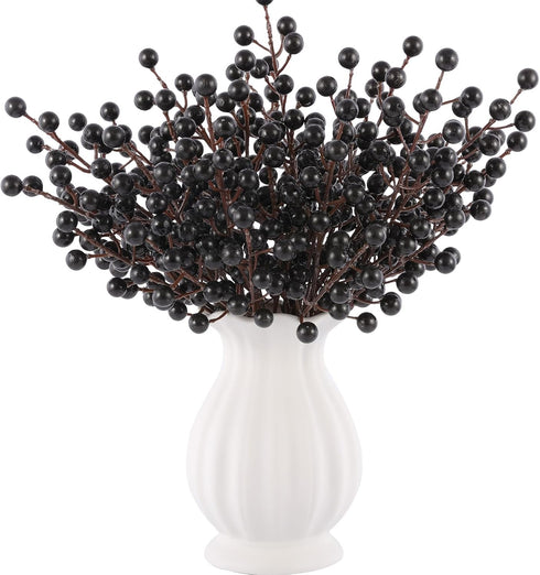 Rowfad 40 Pcs Artificial Berry Stems Branches, Halloween Black Faux Holly Berries