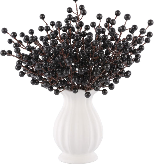 Rowfad 40 Pcs Artificial Berry Stems Branches, Halloween Black Faux Holly Berries